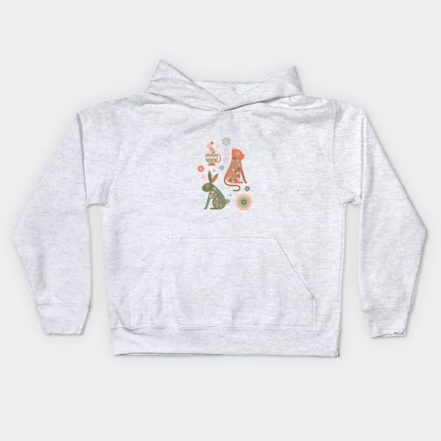 Mad Tea Party - Spring Garden Kids Hoodie by latheandquill